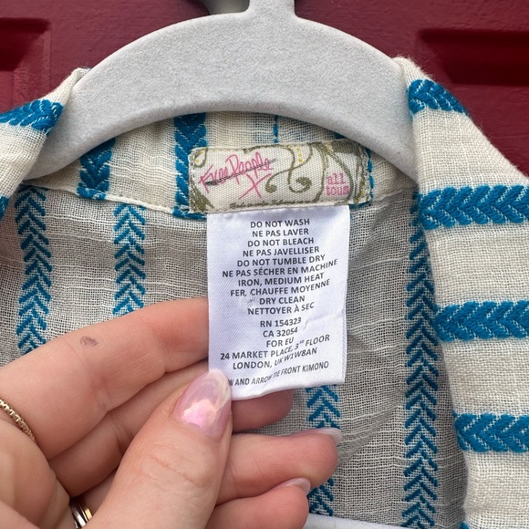 Free People Bow and Arrow Tie Front Kimono One Size Blue Cotton Blend - Picture 5 of 5